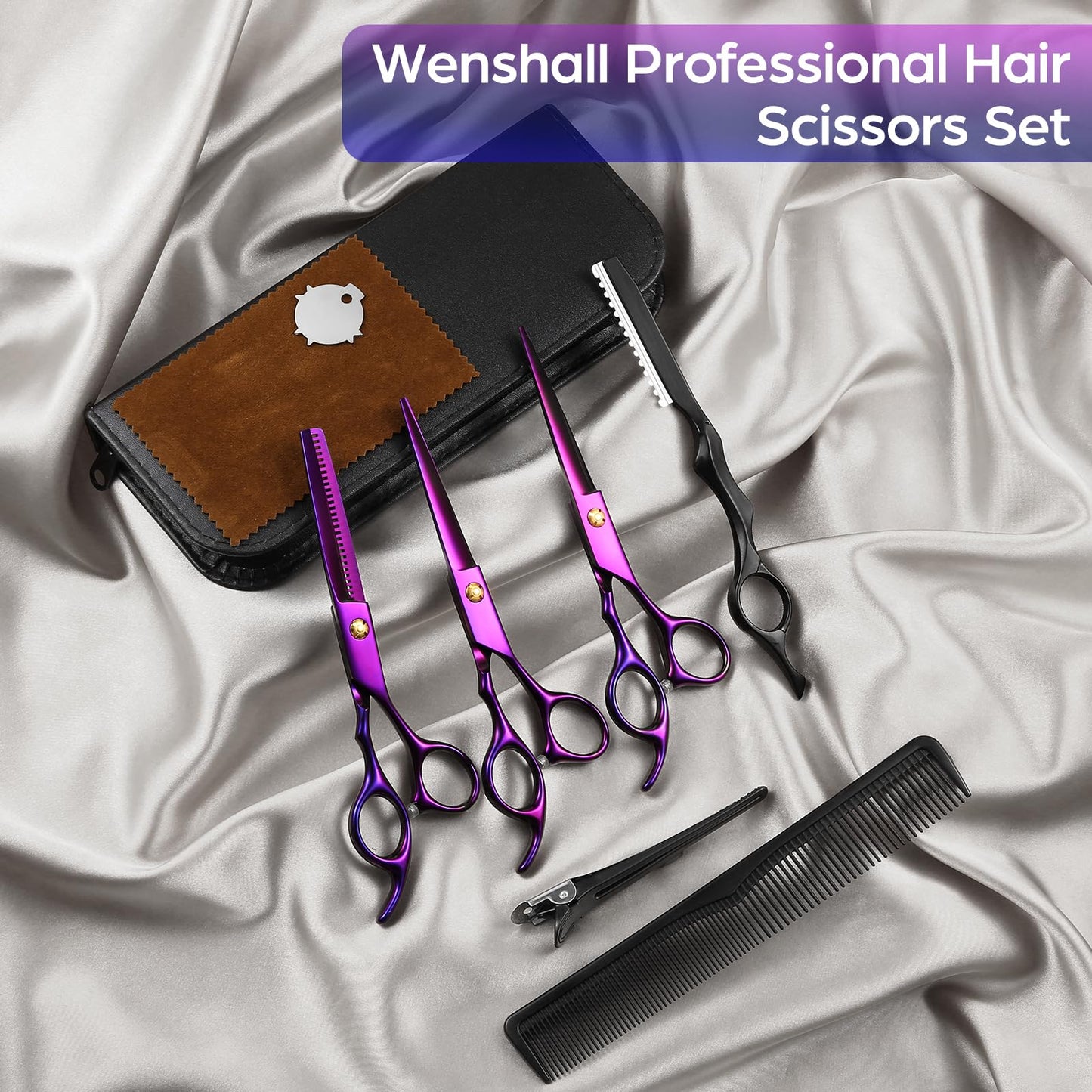 Wenshall Professional Hair Cutting Scissors, 6.89 inch Barber Scissors Multifunctional Salon Thinning Scissors Straight Shears Tools for Mother Father Friends' Christmas Gift, Purple