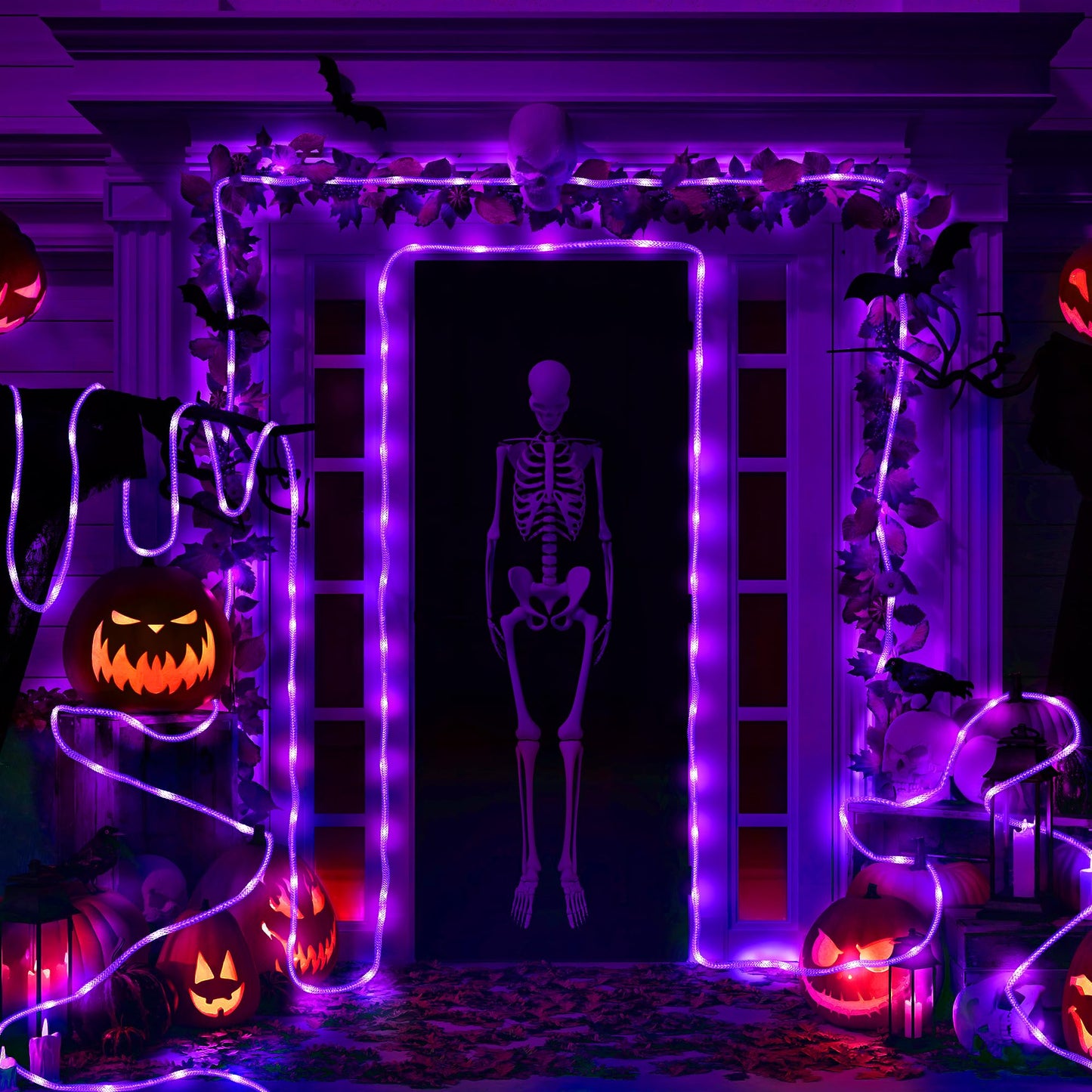 Brizled Battery Halloween Lights, 9ft 36 LED Purple Halloween Rope Lights with Timer, Halloween String Lights Indoor Outdoor Purple Tube Lights for Room Yard Patio Fence Party Tree Halloween Spooky