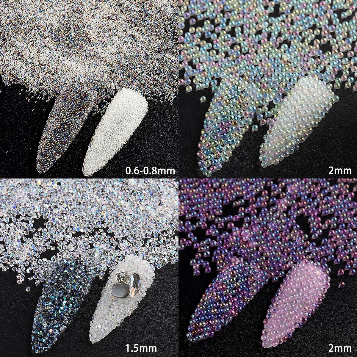 Pixie Crystals for Nails 6 Bottles Micro Caviar Nail Beads 0.6-2mm Holographic Glass Balls Gems Stones Tiny Rhinestones for Acrylic Nails Manicure Decoration Supplies