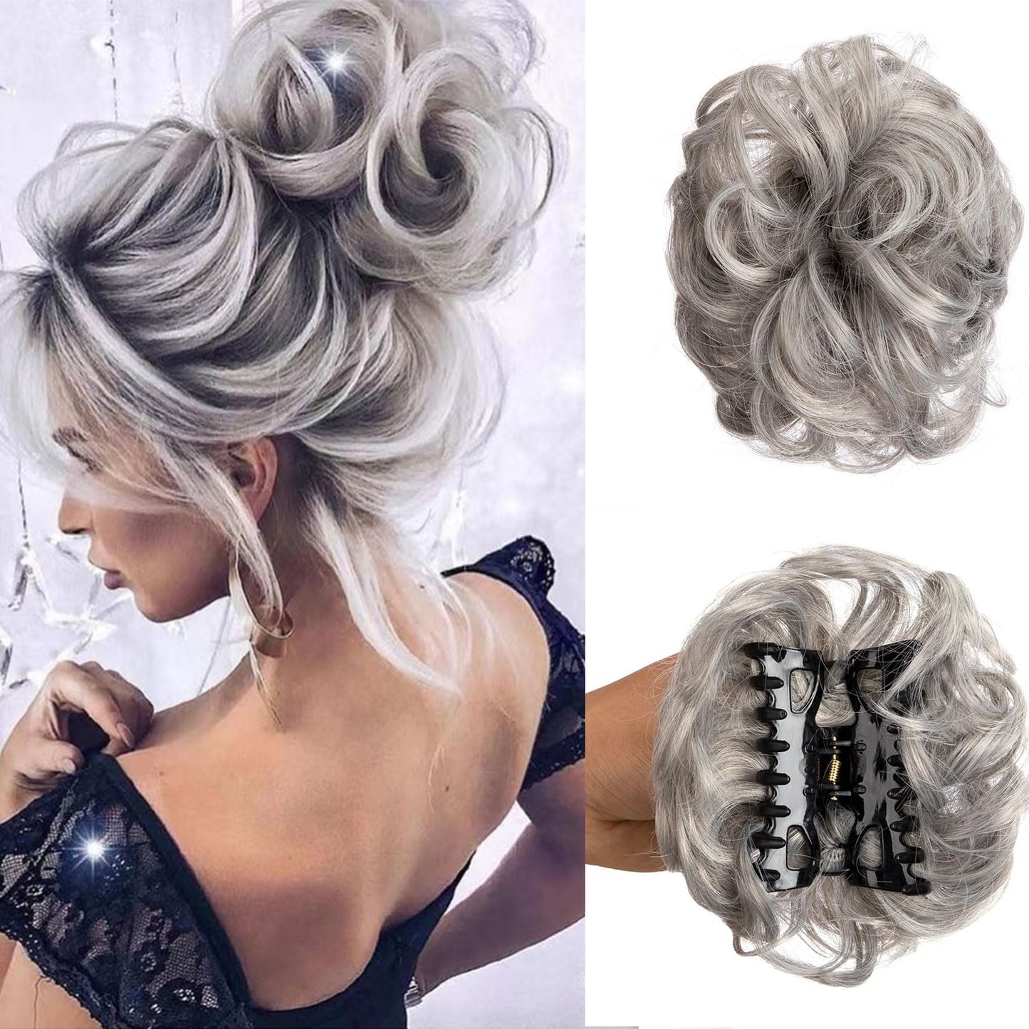 Messy Hair Highlight Ponytail Extension Claw Bun Hair Piece Elastic Drawstring Synthetic Ponytail Extension Hair Bun Extension for Women Daily Use (D-Blonde)