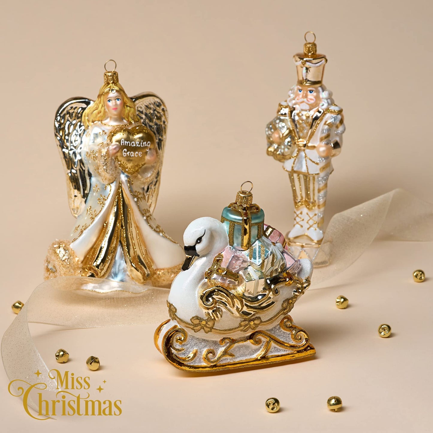 Miss Christmas 2024 Collection Gifts Galore Blown Glass Christmas Tree Ornament (Fairytale Swan Sleigh)