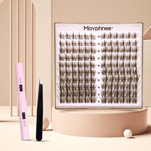 Brown Lash Clusters Kit Dark Brown Eyelash Clusters 120 Pcs Natural Lash Extension Kit 10-16MM CC Curl Individual Lashes Kit with Lash Bond and Seal Lash Glue and Tweezers by Mavphnee