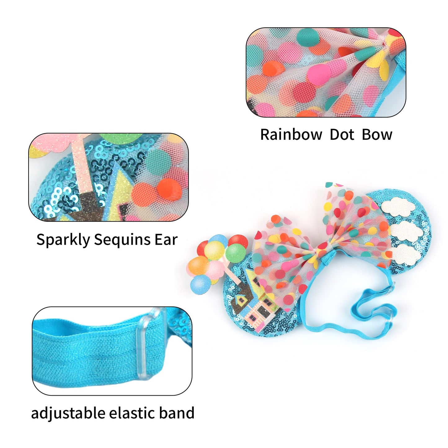 bianbaistar Newborn Bows for Girls Toddler Hair Bows Elastic Adjustable Headband Mouse Ears Up Scrunchies Essencial Accessories for Trip Headwear for Women (Rainbowdot)