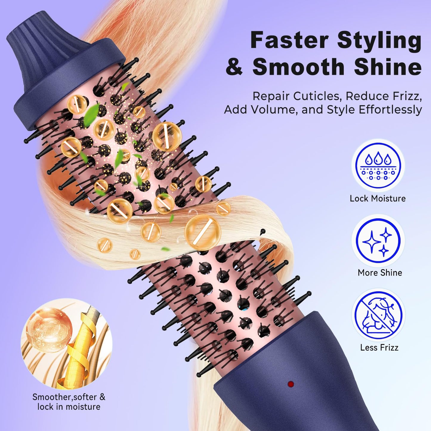 Thermal Brush, Heated Round Brush for Natural Curl,5 Heat Temps Negative Ion Hair Curler,Ionic Curling Iron Brush with Temperature Control, Volumizing Smoothing Hot Round Brush (1.5Inch)