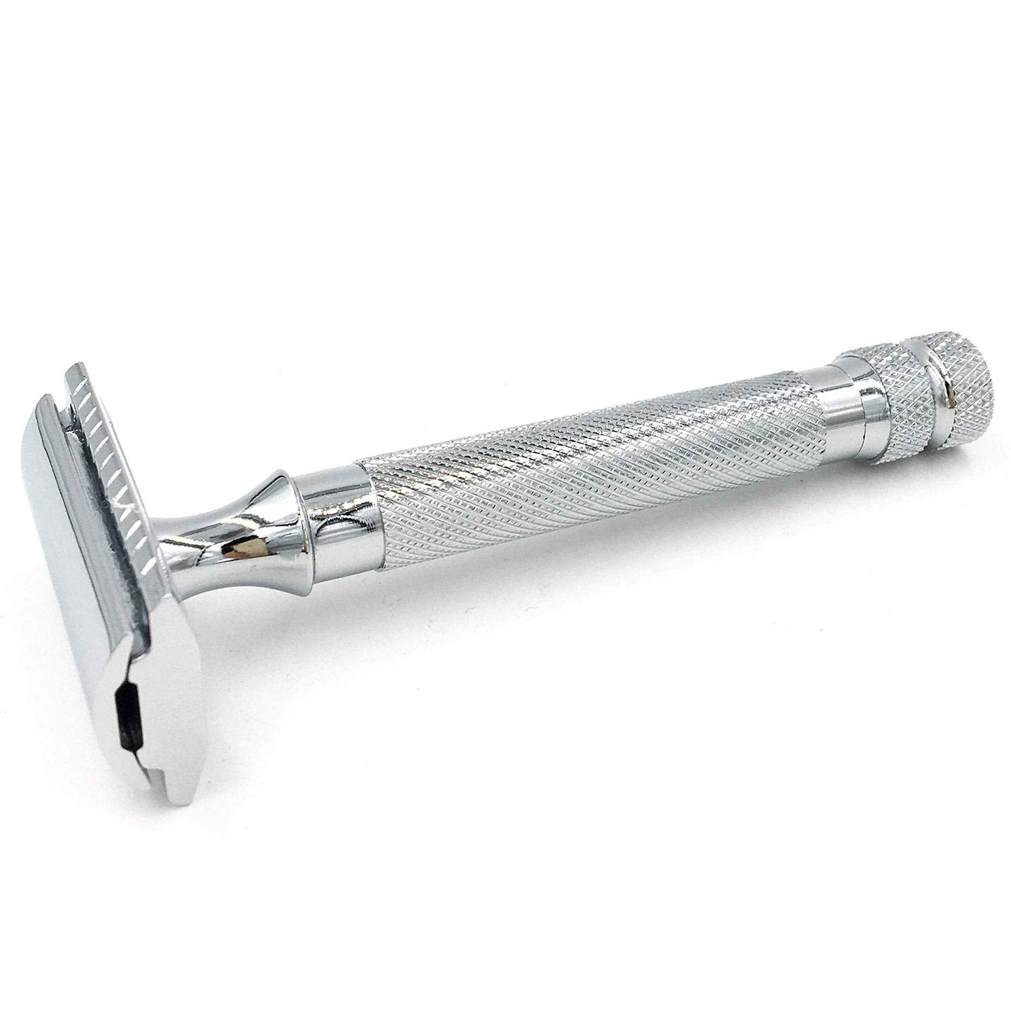 Parker 91R Heavyweight Long Handle Safety Razor – Classic 3-Piece Double Edge Razor for Smooth, Close Shaves – Brass Frame with Textured Chrome Finish – Compatible with All DE Razor Blades
