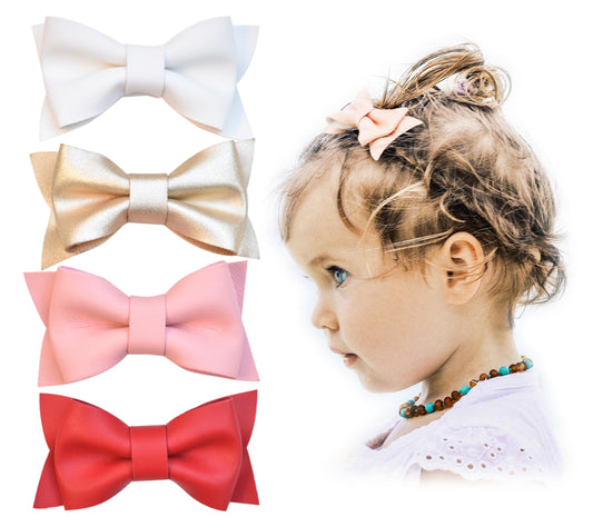 California Tot Non Slip Fully Lined Alligator Faux Leather Bow Hair Clips in Assorted Pack (Deluxe)