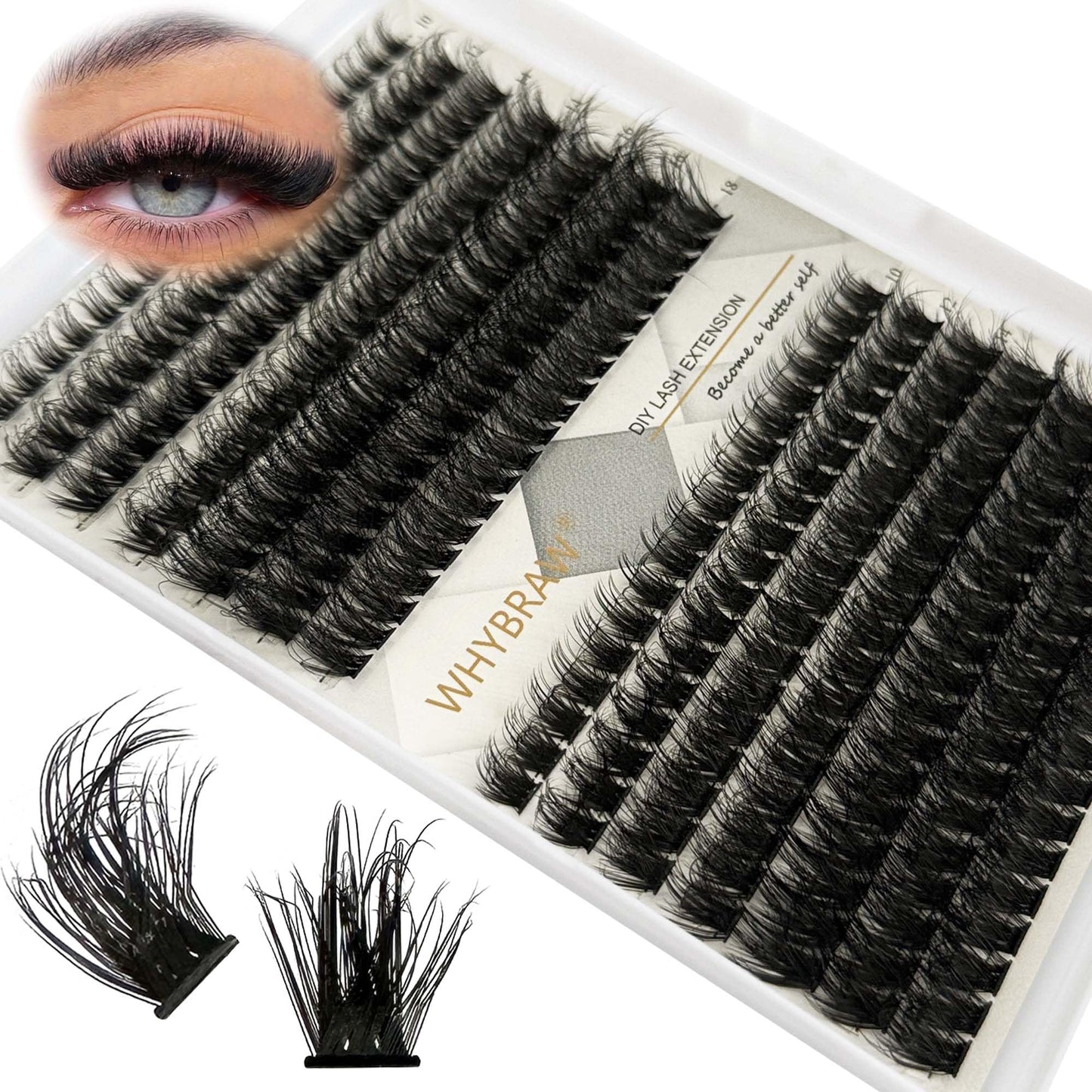 Lash Clusters Fluffy WHYBRAW DIY Lash Extension 280 Pcs Volume 100D 200D Cluster Eyelash Extension Thick Eyelashes Extension 10-18mm