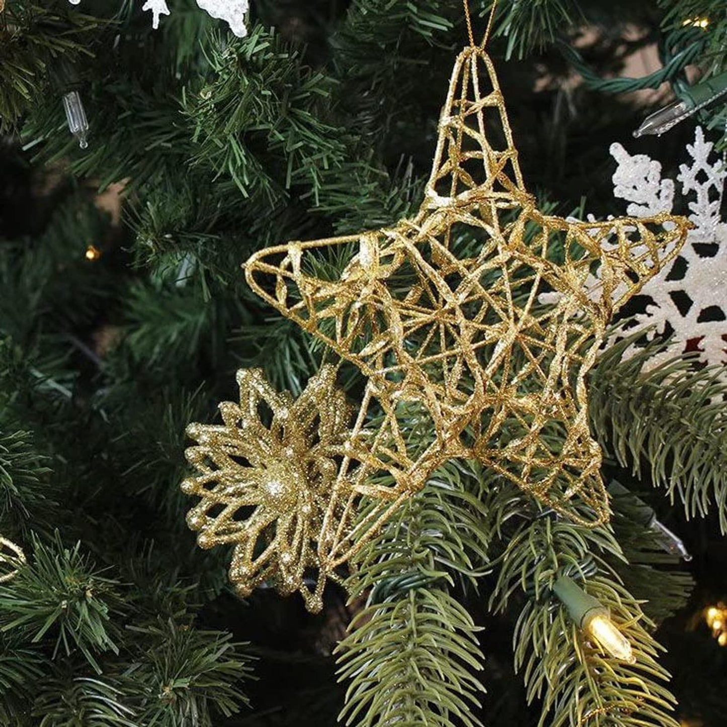 Juvale 24 Pack Gold Star Ornaments for Christmas Tree, Bulk Holiday Decorations (6 Inches)