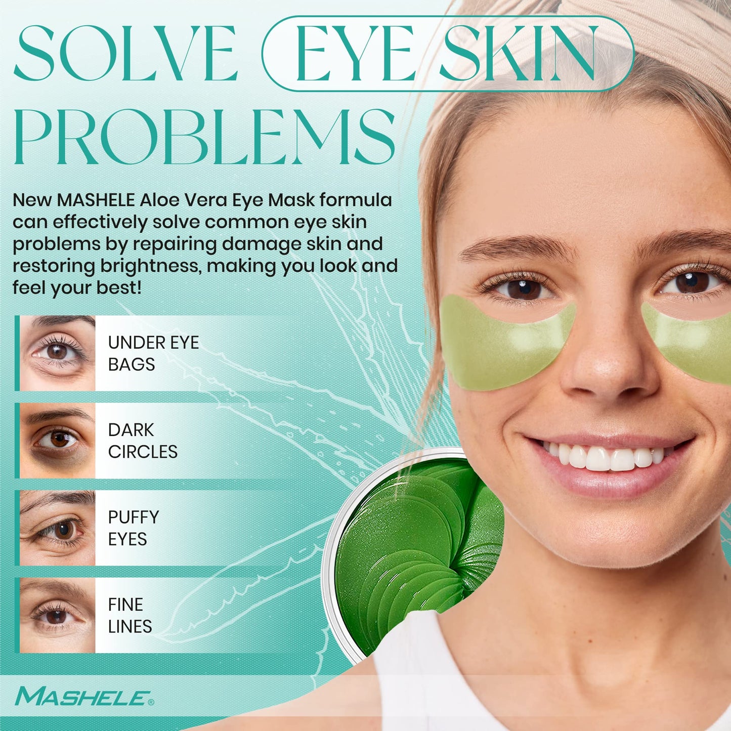 MASHELE Aloe Vera Eye Mask – 60 Pairs Eye Gels - Puffy Eyes and Dark Circles Treatment (Aloe Vera Gels)