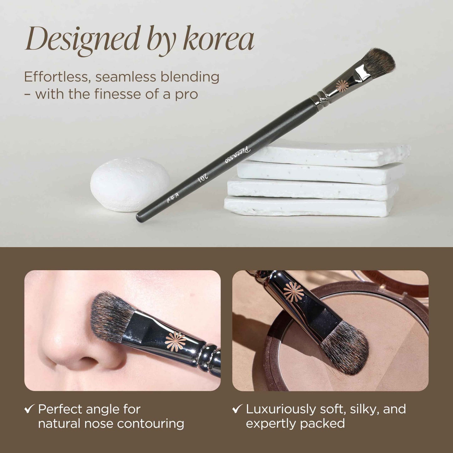 Piccasso 201 Nose Shading Brush – Soft Hair Makeup Brush for Nose Shaper and Face Makeup, Small Angled Brush for Precise Contouring and Blending, Korean Professional Beauty Tool for Daily Use