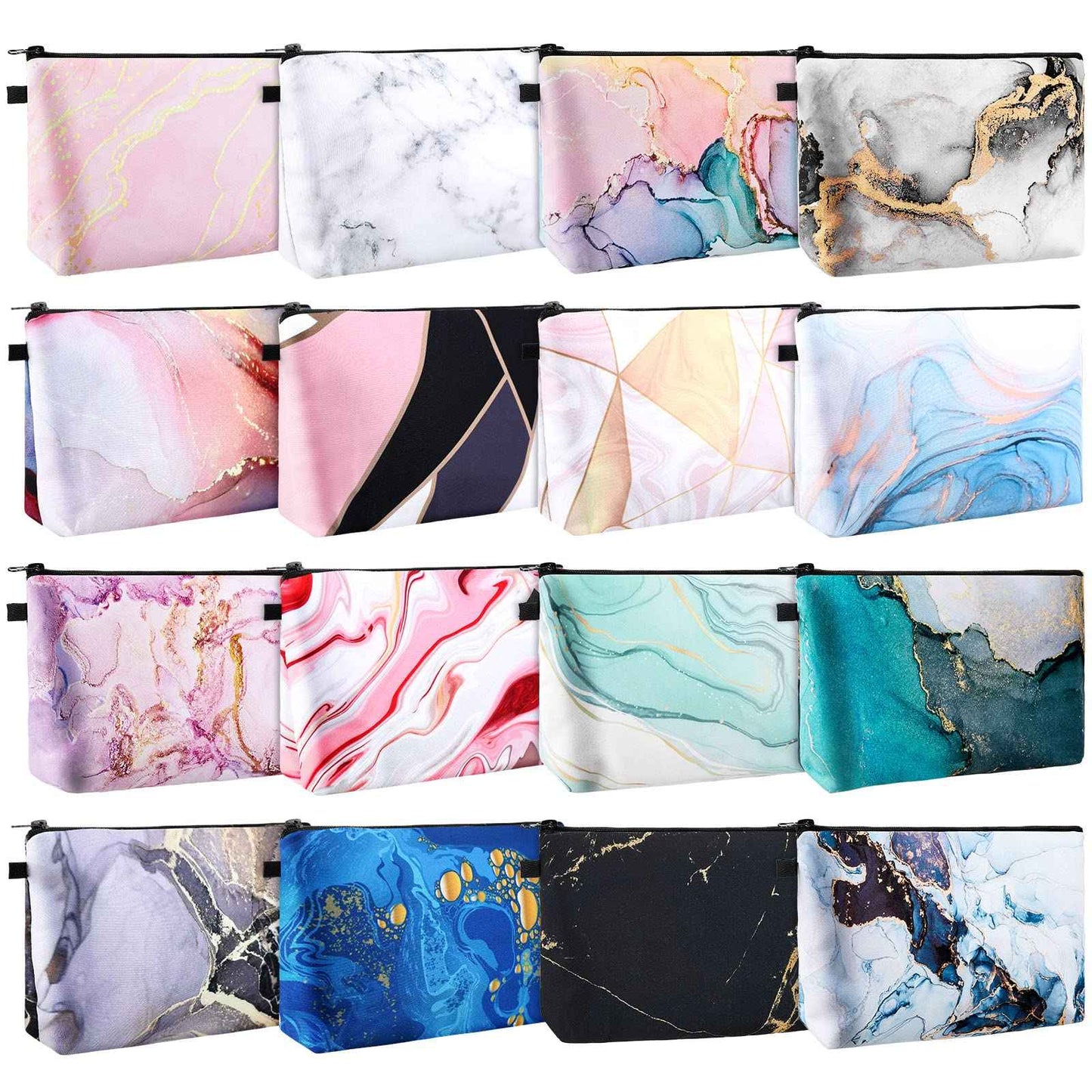 Dunzy 16 Pcs Makeup Bags Bulk Graduation Gift Cosmetic Bag Makeup with Zipper Pouch Waterproof Portable Travel Toiletry for Women Teacher Birthday Thanksgiving Christmas Gifts (Marble)