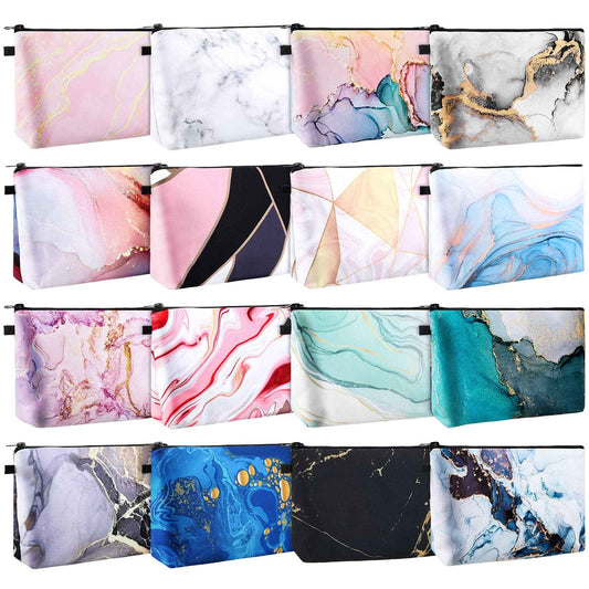 Dunzy 16 Pcs Makeup Bags Bulk Graduation Gift Cosmetic Bag Makeup with Zipper Pouch Waterproof Portable Travel Toiletry for Women Teacher Birthday Thanksgiving Christmas Gifts (Marble)