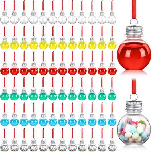 Leyndo 200 Pcs Christmas Booze Balls Plastic Fillable Ball Ornament Christmas Hanging Ornaments Water Bottle Bulbs for Home Christmas Holiday Decor