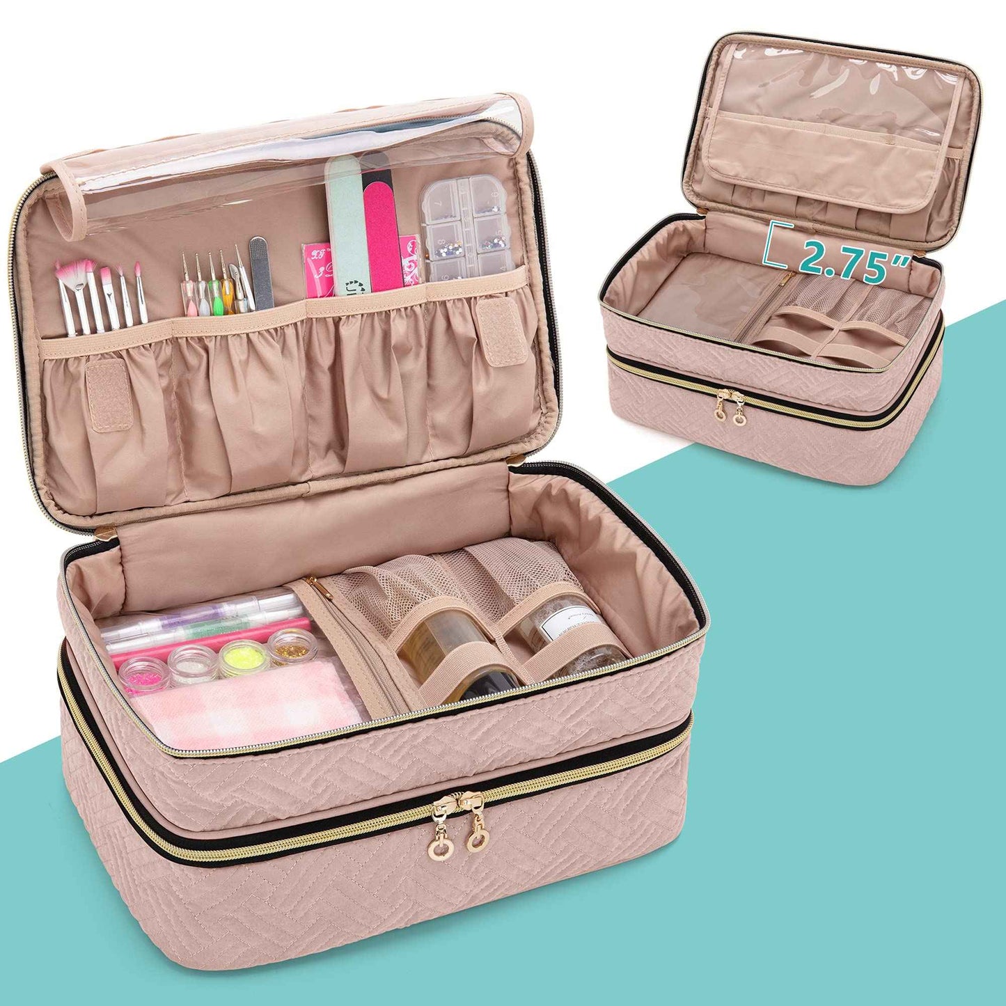 BAFASO Nail Polish Organizer Holds 40 Bottles (15ml - 0.5 fl.oz), Nail Polish Case with Manicure Tools Storage Sections (Patented Design), Pale Rose