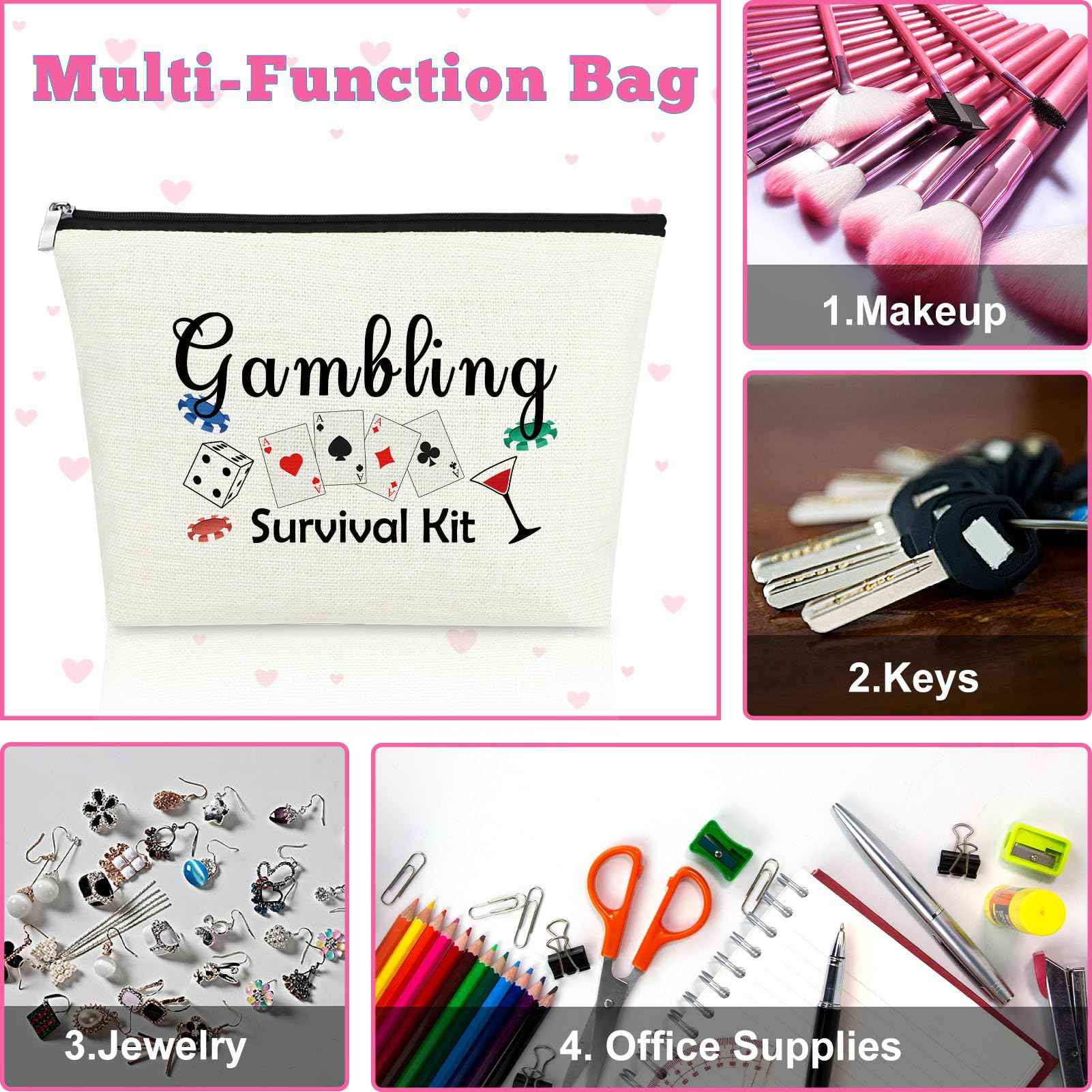 Mxrymvu 2PCS Casino Lovers Gift Makeup Bag Gambler Gift for Women Lucky Casino Gambling Cosmetic Bag Christmas Birthday Retirement Present for Gambler Friends Mom Zipper Toiletry Pouch