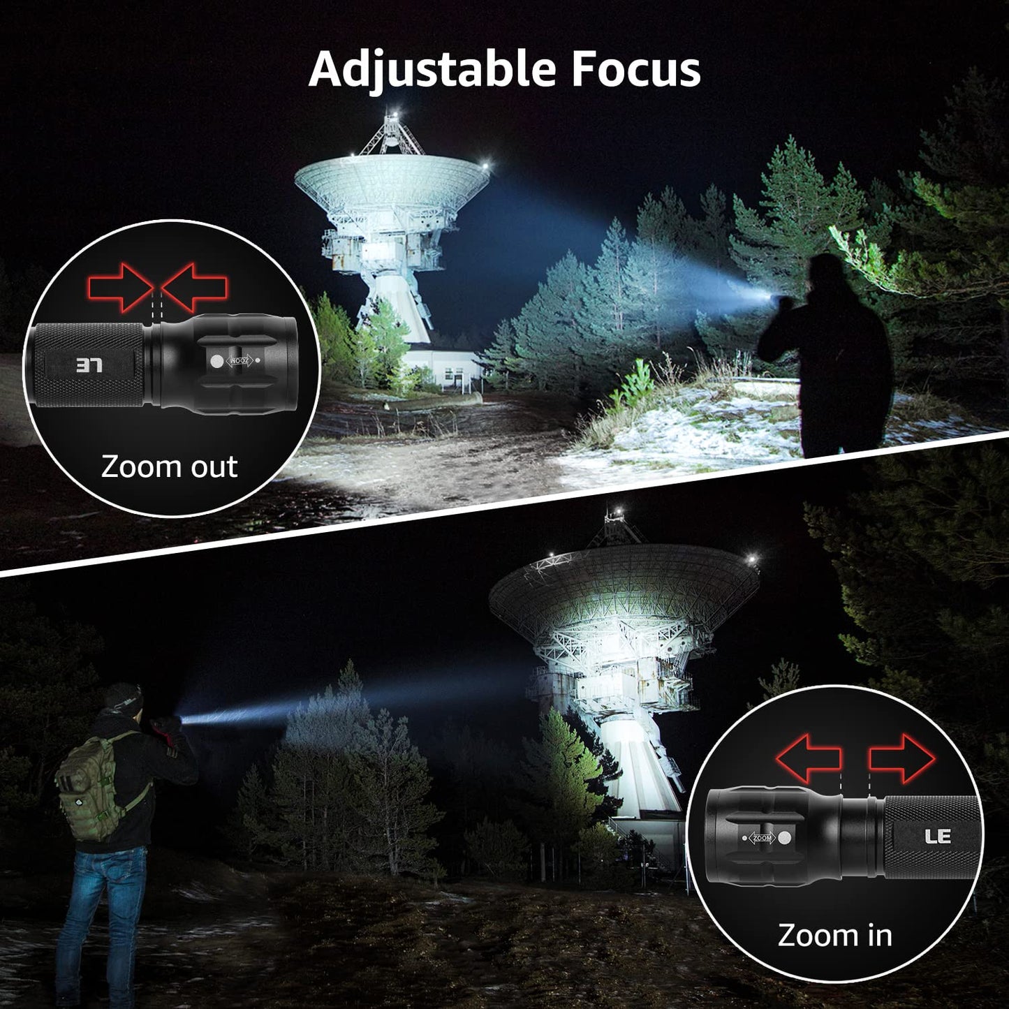 Lighting EVER LED Flashlights High Lumens, Small Flashlight, Zoomable, Waterproof, Adjustable Brightness Flash Light for Outdoor, Emergency, AAA Batteries Included, Tactical & Camping Accessories