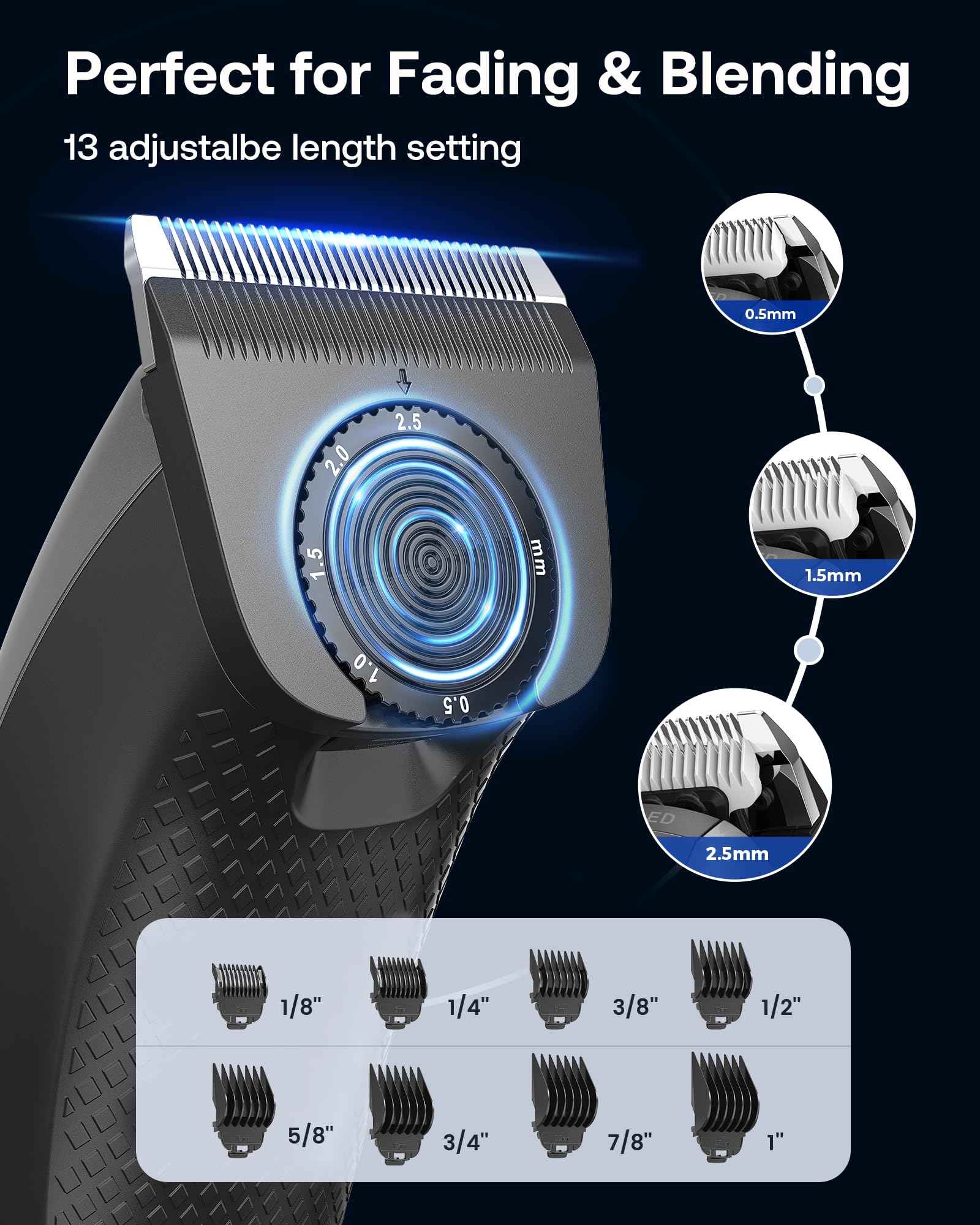 GLAKER Clippers for Hair Cutting - Cordless 2 in 1 Versatile Hair Trimmer with 8 Guards,Professional Barber Kit for Barbershop, Ideal Gift for Men