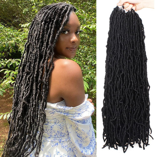 ZRQ Pink Faux Locs Crochet Hair 24 Inch Pre-looped Wavy Goddess Locs,6Packs Natural Synthetic Soft Locs Crochet Braids For Women Pink#