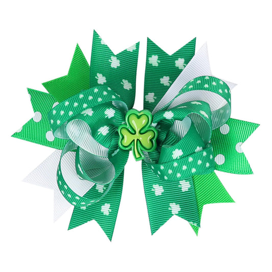 4.7"St. Patrick's Day Shamrock Green Hair Bows Alligator Clips hairpin hair accessory (F75-Green 1)