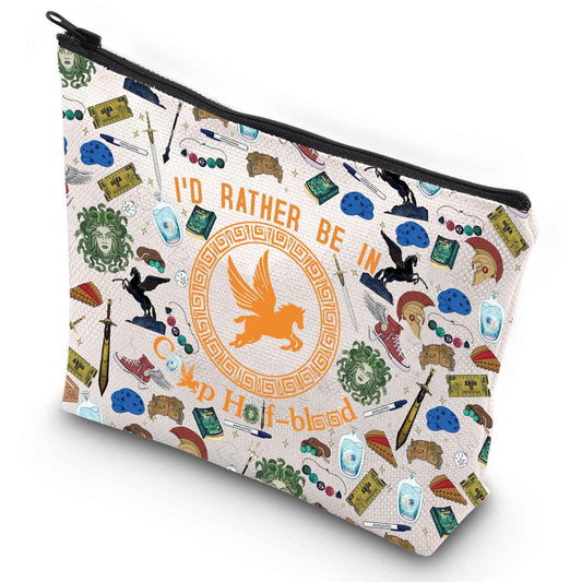 G2TUP Orange Horse Inspired Makeup Bag Book Lover Cosmetic Bag I'd Rather Be In Makeup Bag Horse Merch (Rather in Camp N)