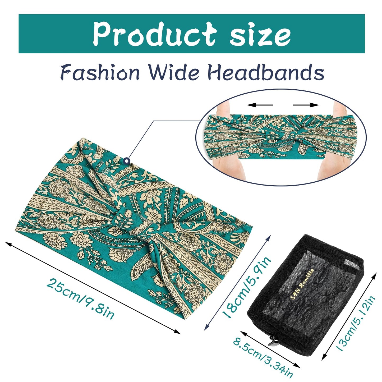 S&N Remille Wide Boho Headbands, Large Hairband for Women, Elastic Non-Slip Headband Twisting Accessories, Auitable for Sports Yoga And Running