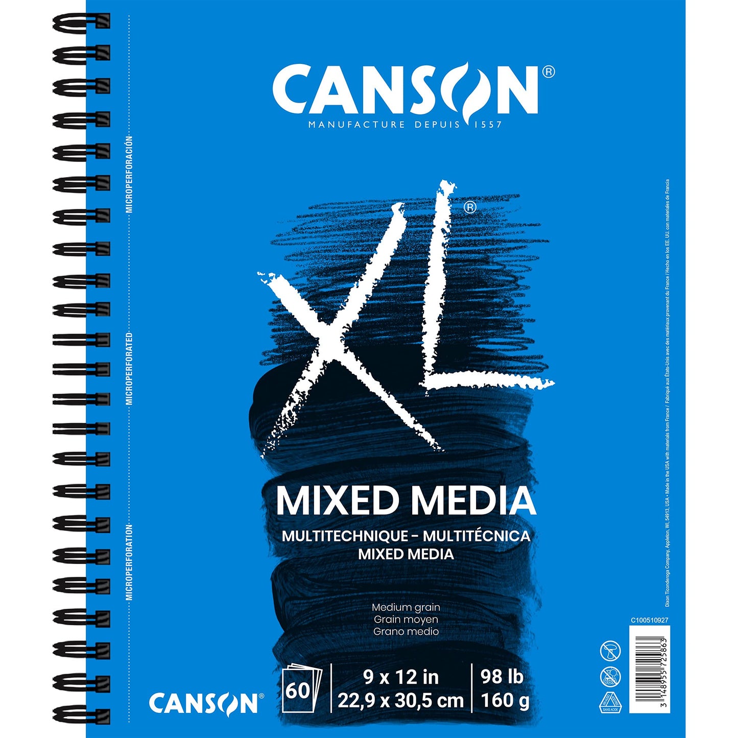 Canson XL Series Mixed Media Pad, Side Wire, 9x12 inches, 60 Sheets – Heavyweight Art Paper for Watercolor, Gouache, Marker, Painting, Drawing, Sketching