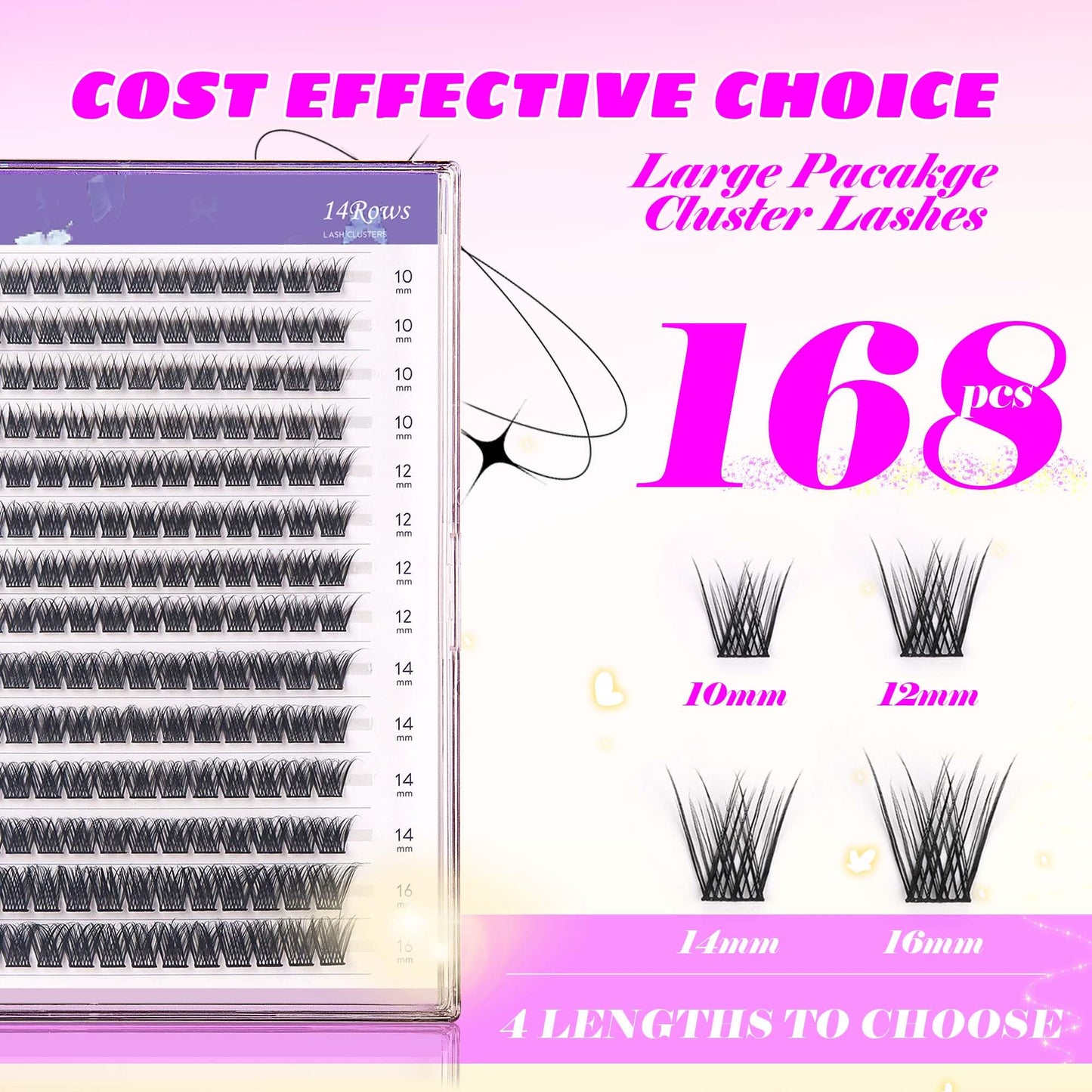 GAQQI Lash Clusters, GQ03 False Eyelashes DIY Lash Extensions D Curl 168PCS Cluster Lashes 10-16MM, Wispy and Natural Lash Wisps (GQ03,10-16mm,D Curl)