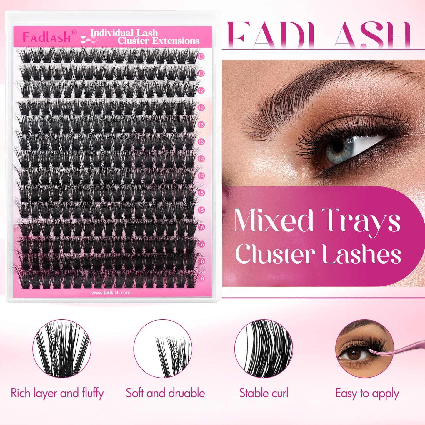 Lash Clusters 80D 255pcs 10-18mm Mixed Tray 3D Effect Fluffy Cluster Lashes D Curl Wispy Individual Lashes False Mink Eyelashes DIY Flat Lash Extension Individual Lashes Cluster (80D-0.07-D,10-18mm)