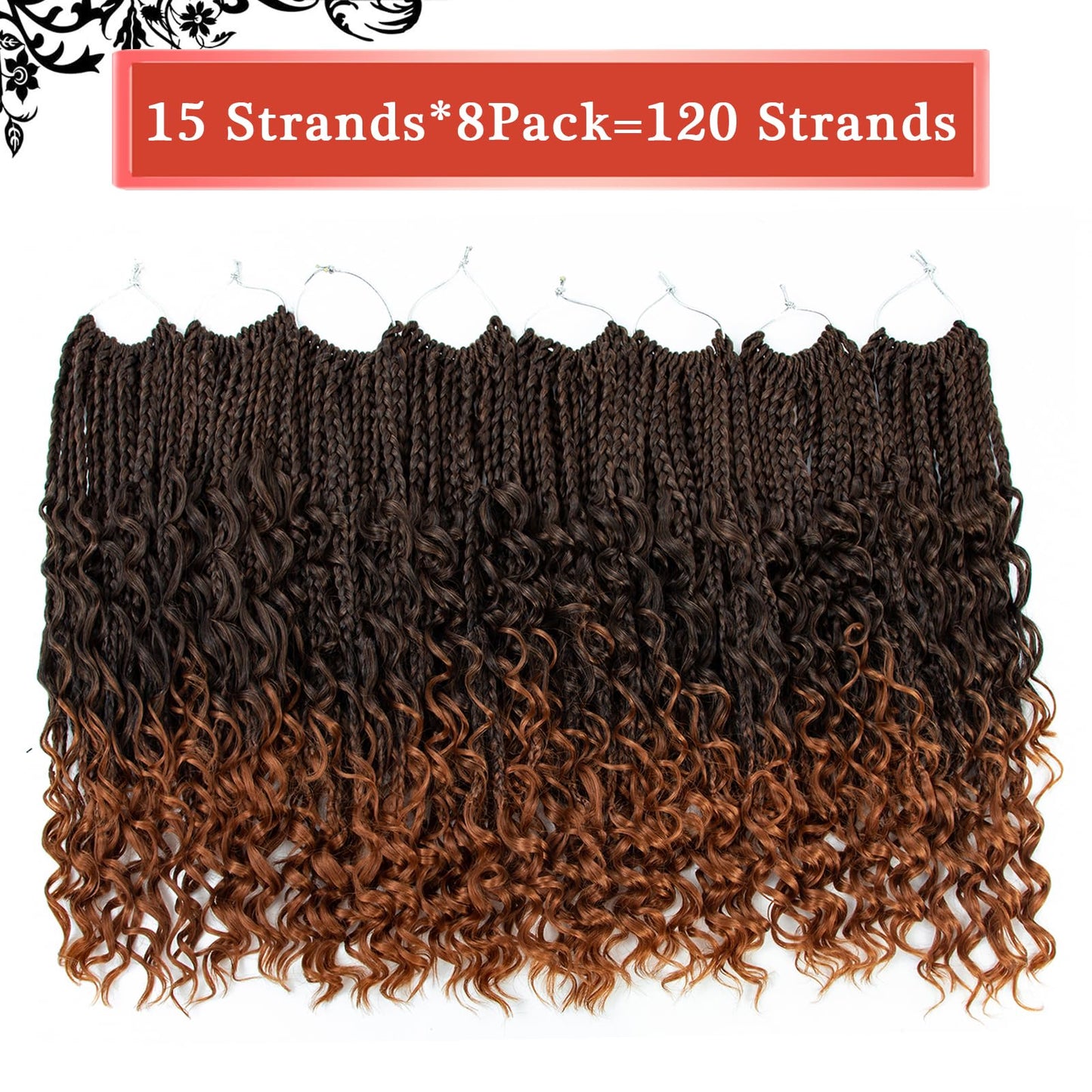 Liang Dian Goddess Box Braids Crochet Hair With Curly Ends 24 Inch 8 Packs Bohomian Braids Hair Crochet Braids for Black Women (24 Inch 1B/30)