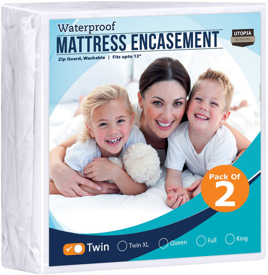 Utopia Bedding Zippered Mattress Encasement Twin (Pack of 2) - 100% Waterproof and Bed Bug Proof Mattress Protector - Absorbent, Six-Sided Mattress Cover