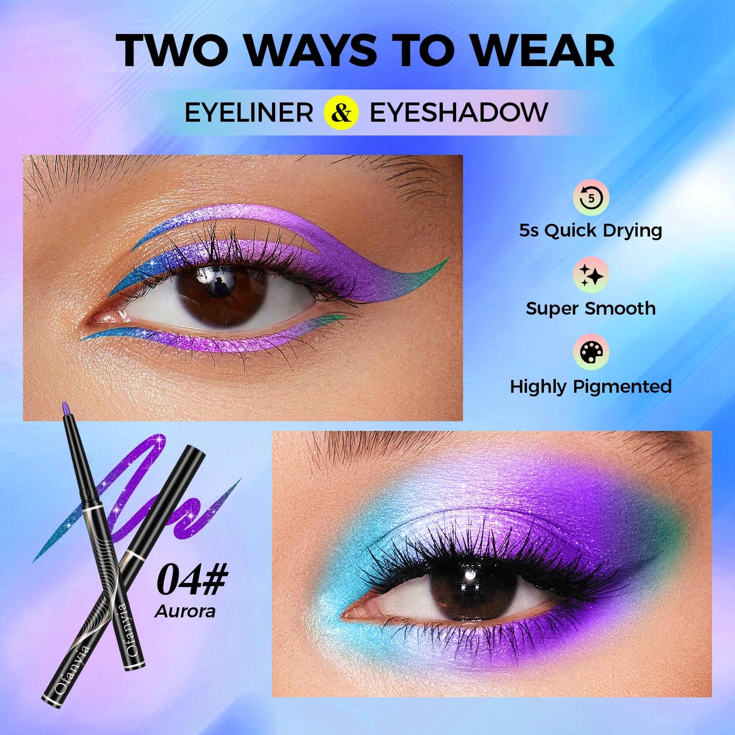 Multichrome Eyeliner,Purple Eyeliner Penclis with Retractable,Glitter Eyeliner Pencil for Halloween Makeup,Waterproof Eyeliner Pen,24h Long Lasting Eye Liner Smudge Proof Eye Pencil