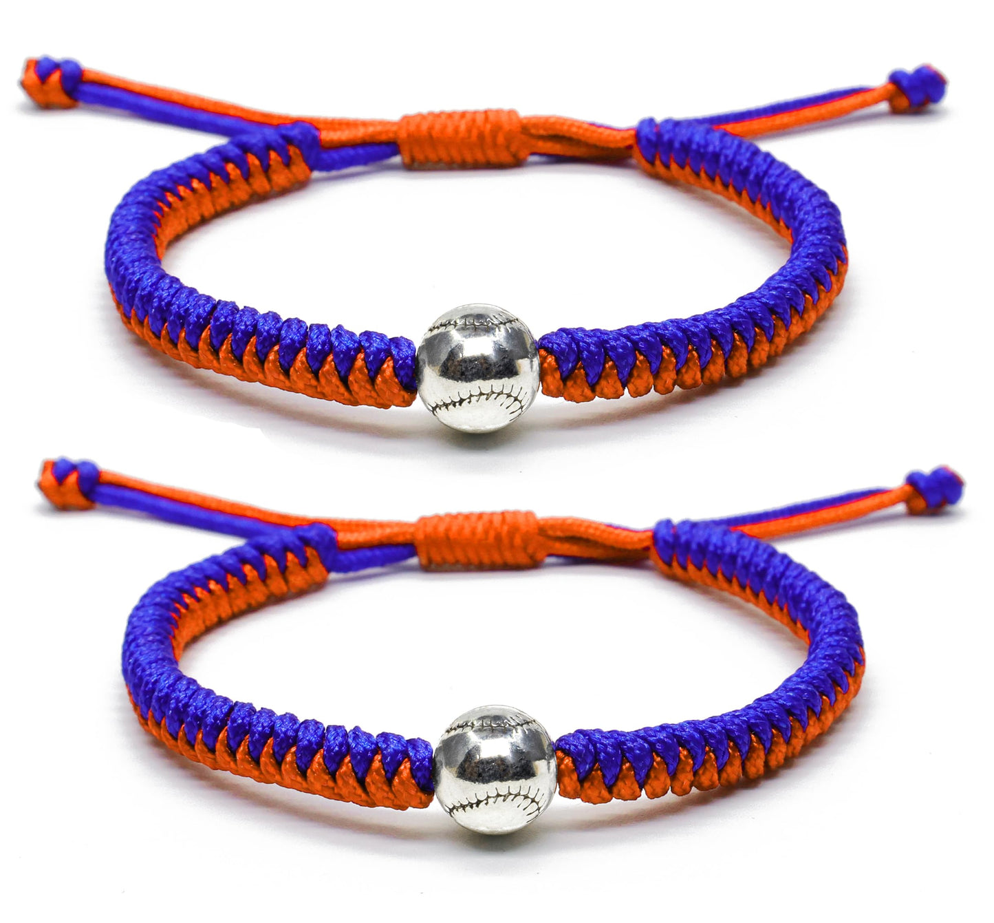 Handmade Braided Bracelets Baseball Gifts for Boys Adjustable Wristbands with Baseball Beads, Inspirational Baseball Bracelets for Girls Teens Adults (Blue Orange 2PCS)