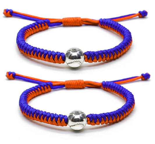 Handmade Braided Bracelets Baseball Gifts for Boys Adjustable Wristbands with Baseball Beads, Inspirational Baseball Bracelets for Girls Teens Adults (Blue Orange 2PCS)