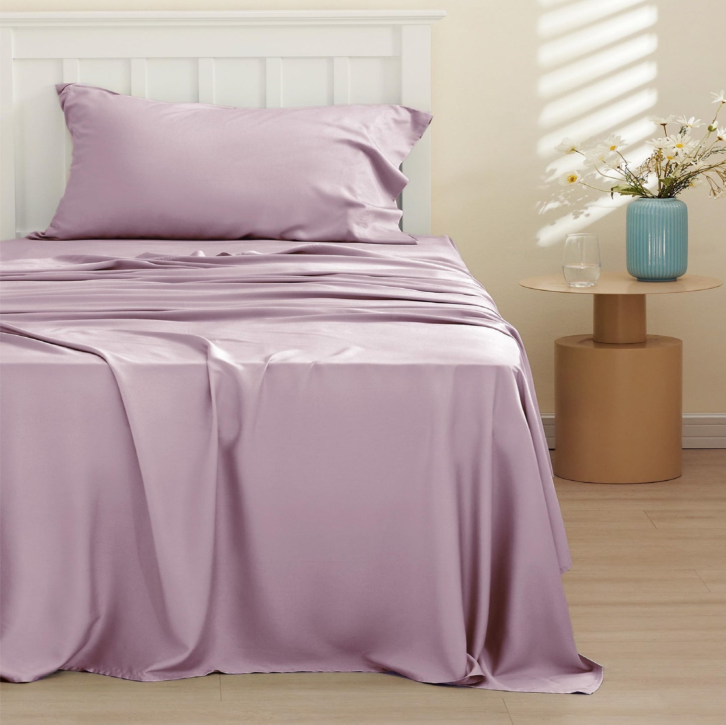 Bedsure Twin Sheets Set, Cooling Sheets Twin Size Bed Set, Rayon Derived from Bamboo, Twin Size Sheets, Breathable & Soft Bed Sheets, Hotel Luxury Silky Bedding Sheets & Pillowcases, Lavender