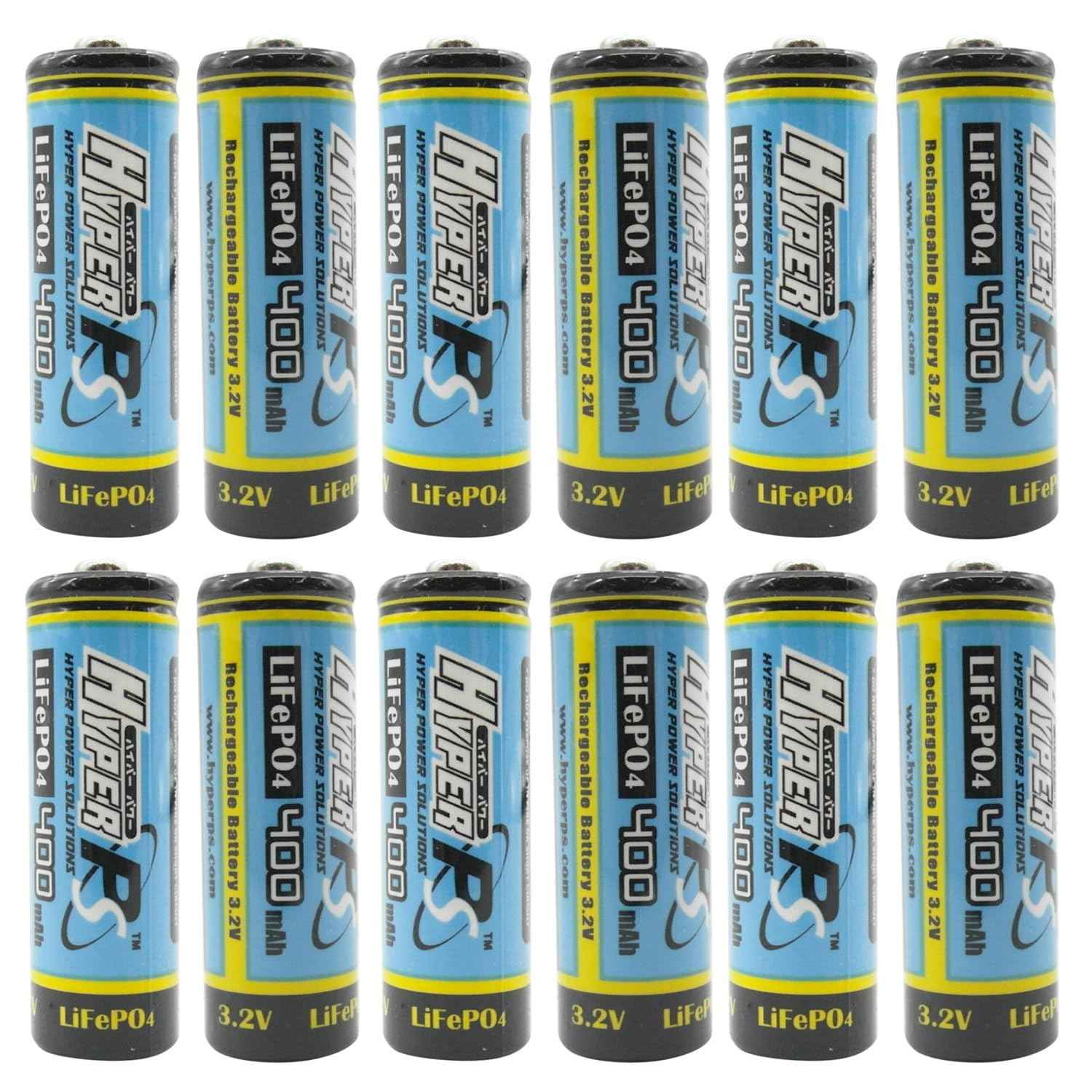 HyperPS 12 Pack 3.2V LiFePo4 14430 (14 x 43mm) 400mAh Rechargeable Battery for Solar Panel Light, Tooth Brush, Shaver, Flashlight