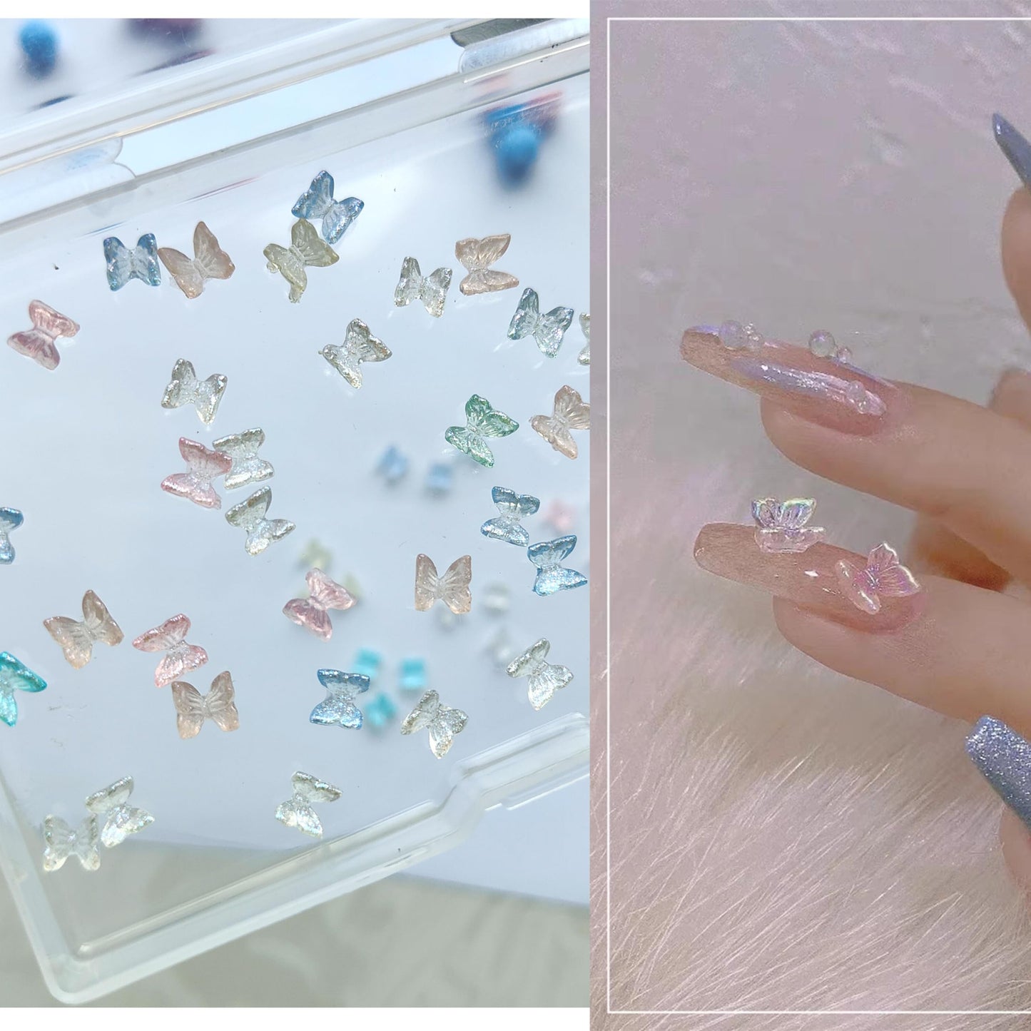 QZRUO 60Pcs Butterfly Nail Charms - Clear Small Cute and Glittery 3D Acrylic Gems for Stunning Nail Art