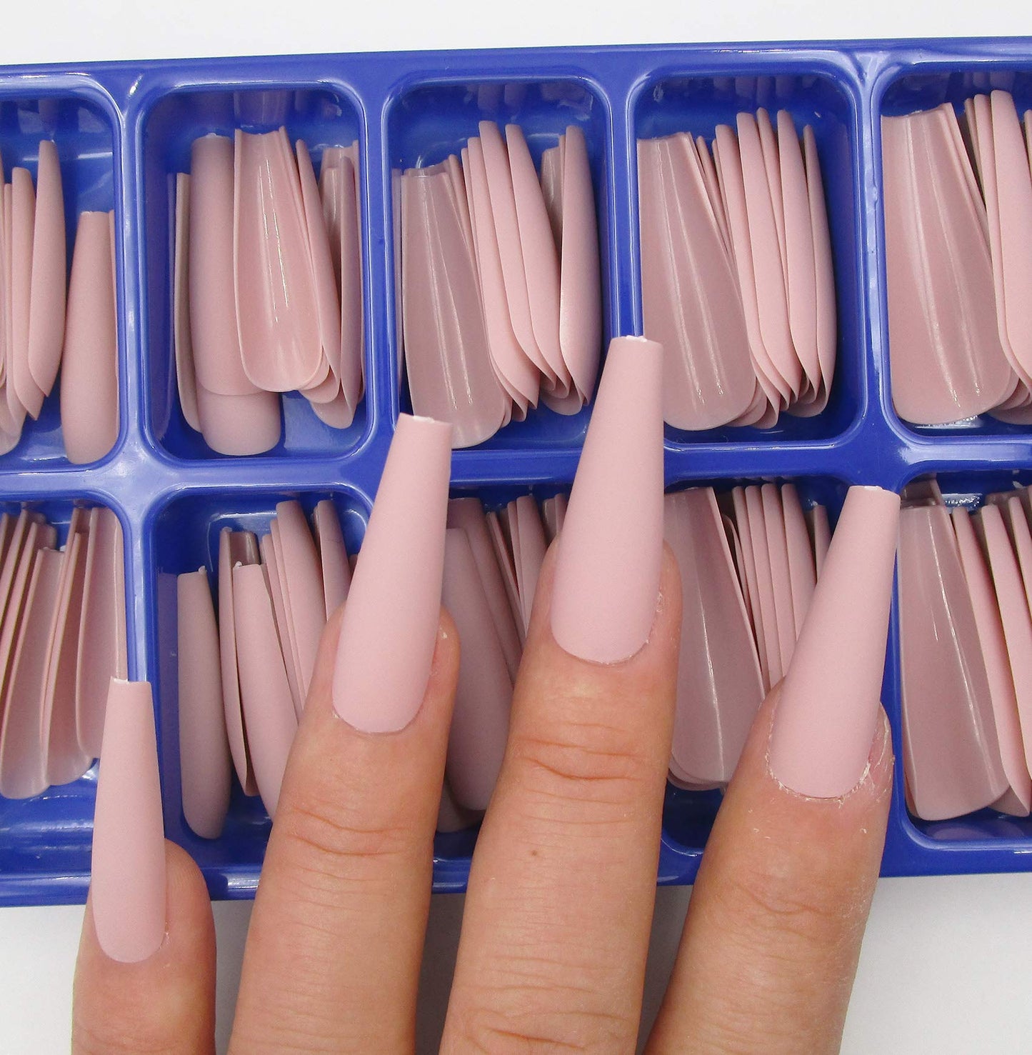 100pc Long Coffin Press on Nails Matte Ballerina False Fake Nails Artifical Fingernails Acrylic Nail Tips Manicure Extension Decor for Women Girls (Nude)