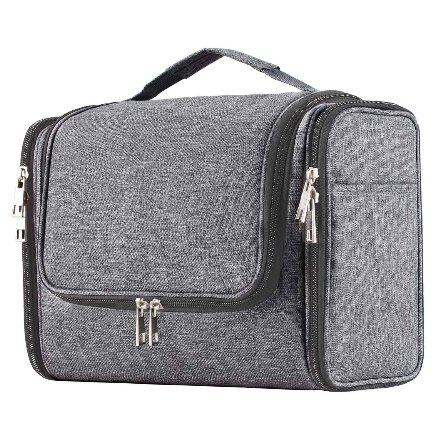 Buruis Large Capacity Toiletry Bag for Women and Men, Hanging Toiletry Organizer Cosmetics Makeup Bag, Water-resistant Dopp Kit Shaving Bags for Full Sized Toiletries, Travel Essentials (Oxford Gray)