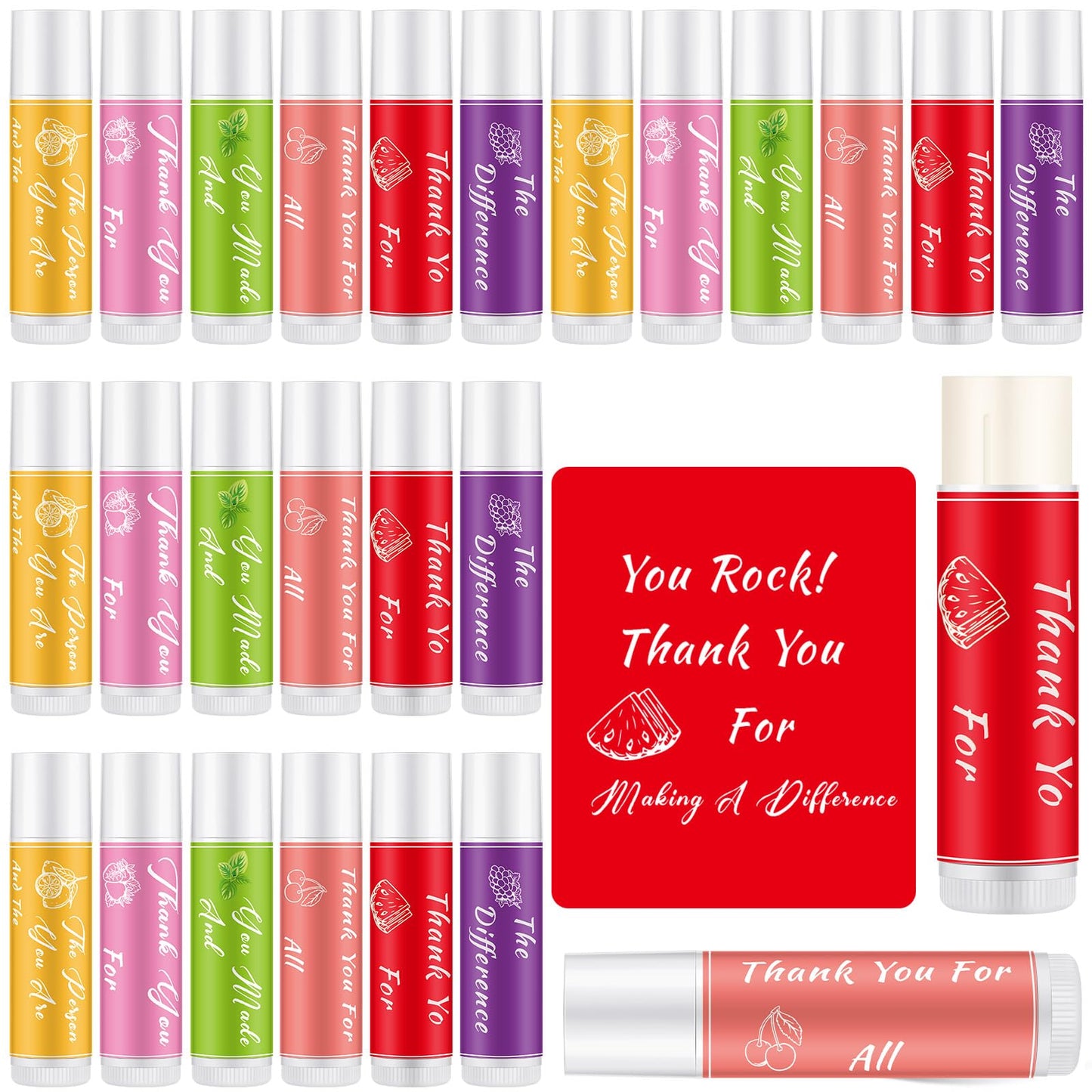 Dansib 24 Pcs Lip Balm Gifts Bulk Thank You Gifts Employee Appreciation Gifts for Coworkers Moisturizer Assorted Flavors Natural Ingredients Dry Chapped Lip Care Gift for Women Men Teen