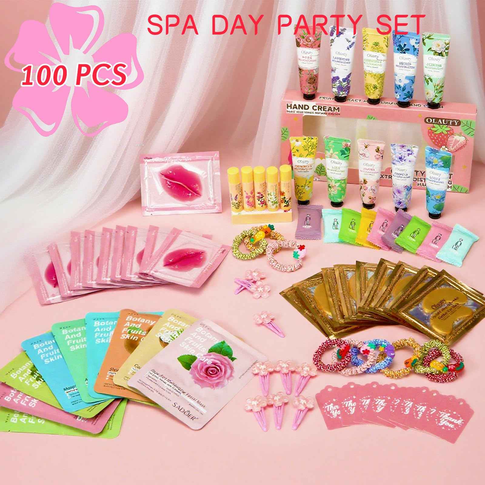 100PCS Spa Party Supplies for Girls 10-12, Bachelorette Spa Party Favors Gifts for Teens Girls 8-12, Face Masks Skincare,Hand Cream,Lip Balm,Eye Patches,Lip Mask, Spa Birthday Sleepover Party Supplies