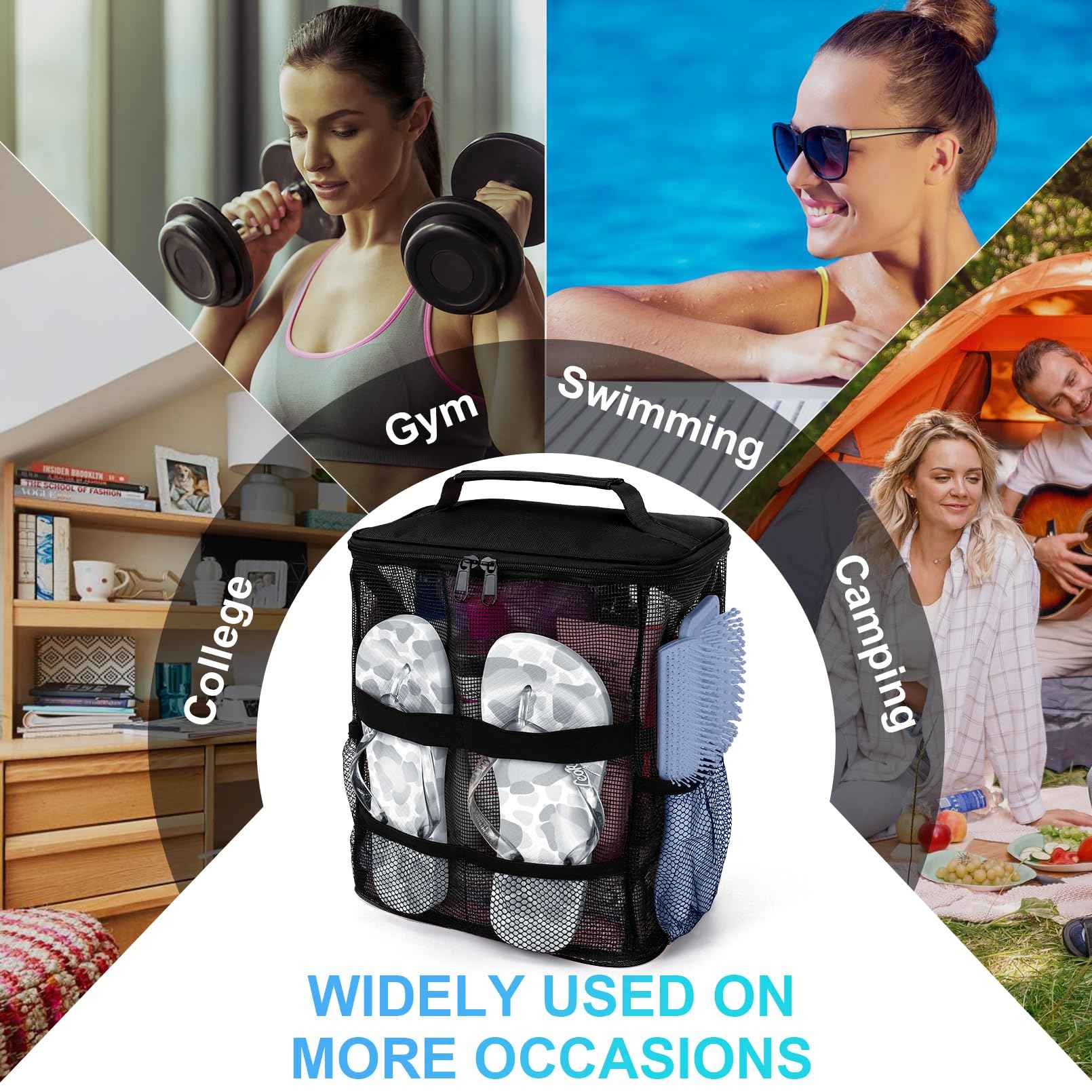 Dorm Room Essentials for College Students Girls Boys Guys, Large Capacity Mesh Shower Caddy Portable with Hanging Hook, Quick Dry Shower Bag for Camping, Beach Essentials, Birthday Gifts for Women Men