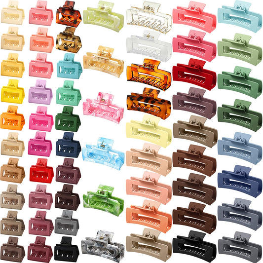 62 Piece Hair Clips Set: Rectangle Non-Slip Large and Small Claw Clips for Women and Girls - Assorted Sizes 2 Inch, 3.35 Inch, 4.1 Inch