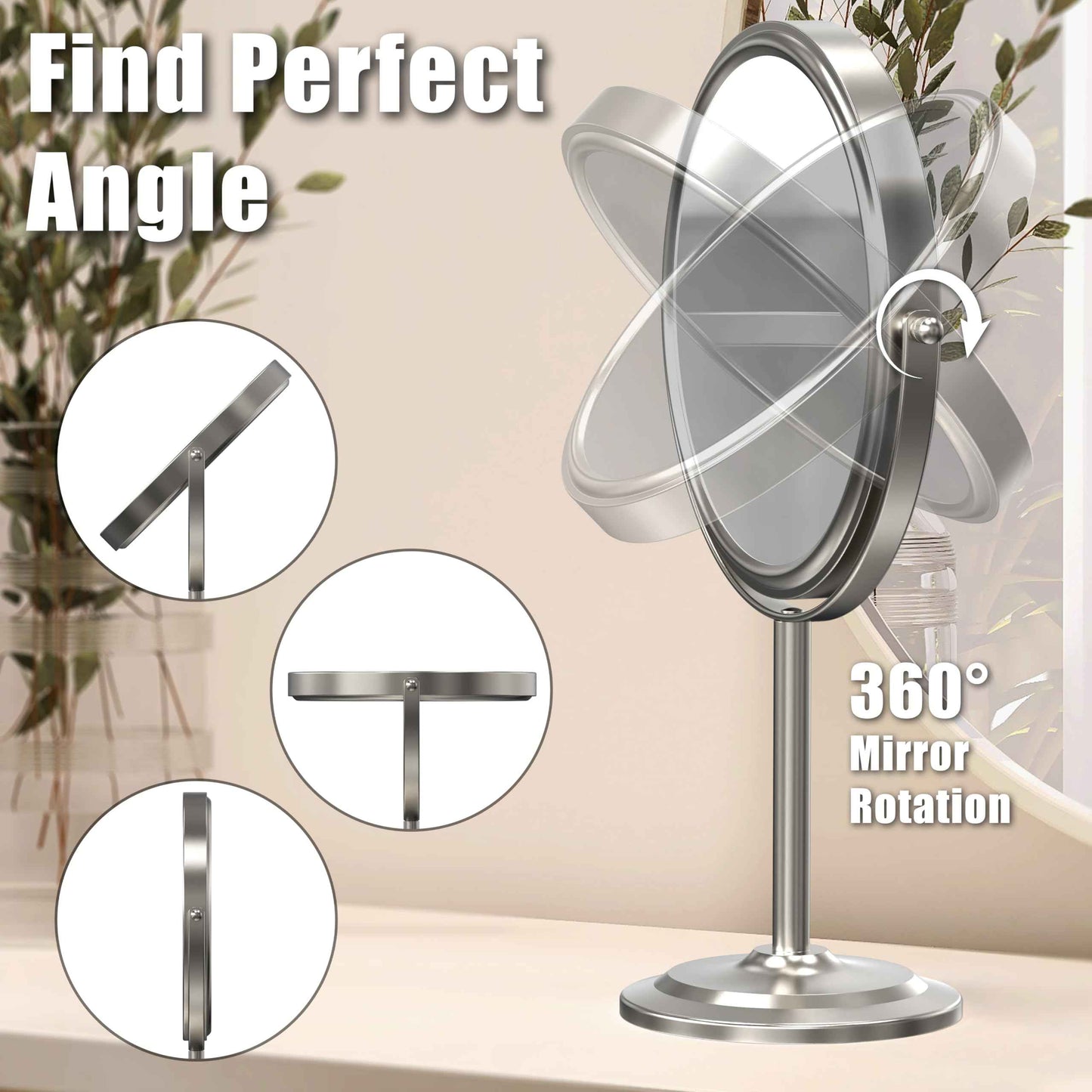 Deco Brothers Makeup Mirrors with Stand, 8 Inch Double Sided with 7X Magnification, Nickel