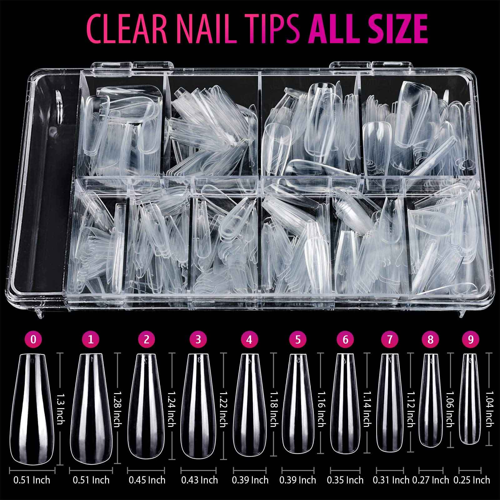 Teenitor Clear Fake Coffin Nail Tips and Nail Art Decoration Kit, 600Pcs Clear Nail Tips and 5 Boxes Holographic Nail Art Glitter Sequins and 12 Sheets Nail Art Stickers for Press On Nails