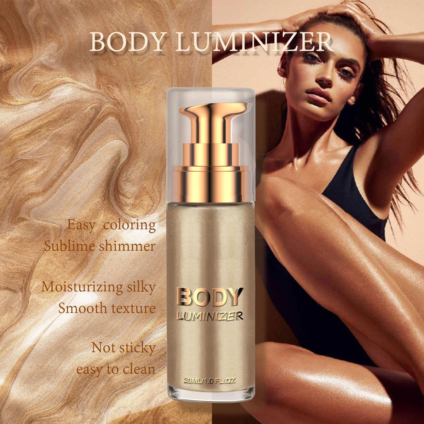 2 Pcs Liquid Illuminator, Body Shimmer Highlighter Makeup Waterproof Smooth Shimmer Glow Liquid Foundation Moisturizing for Face & Body,Smooth Body Shimmer Lotion（Glistening Bronze+Champagne Gold）