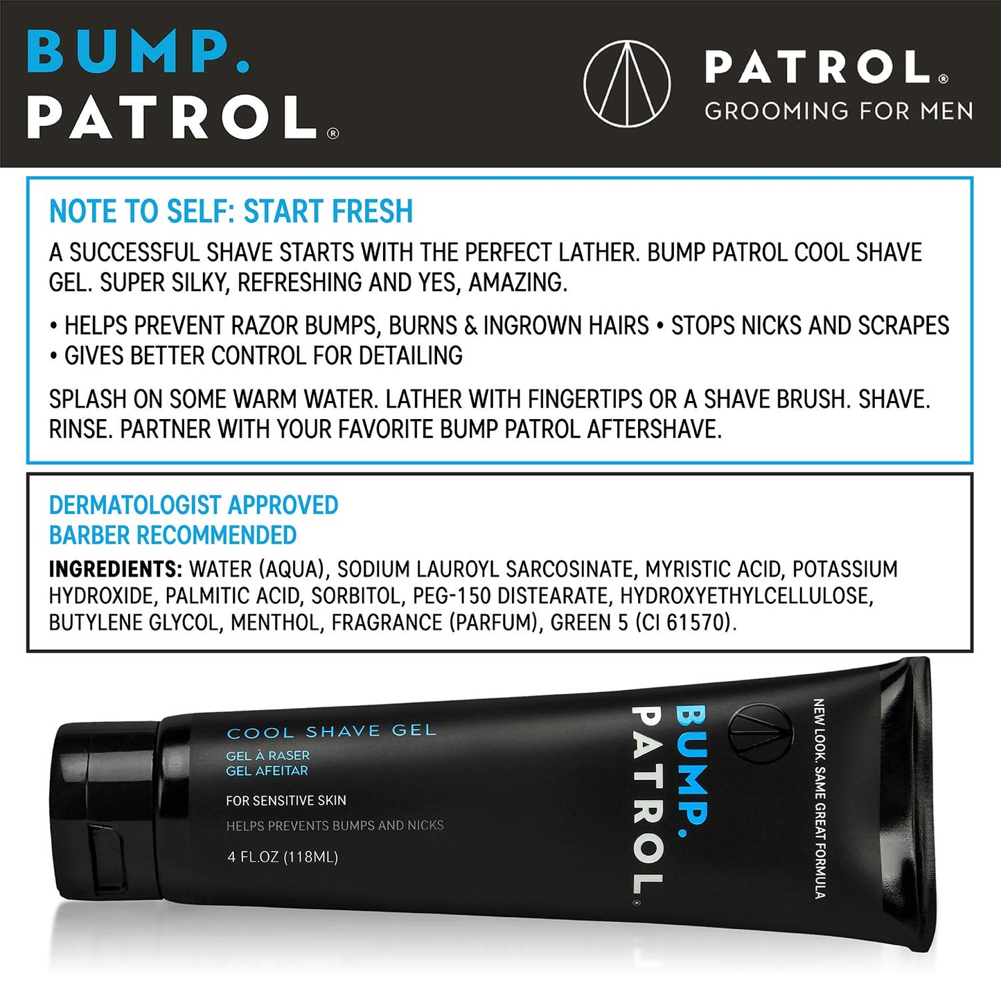 Bump Patrol Cool Shave Gel - Sensitive Clear Shaving Gel With Menthol Prevents Razor Burn, Bumps, Ingrown Hair - 4 Ounces 2 Pack