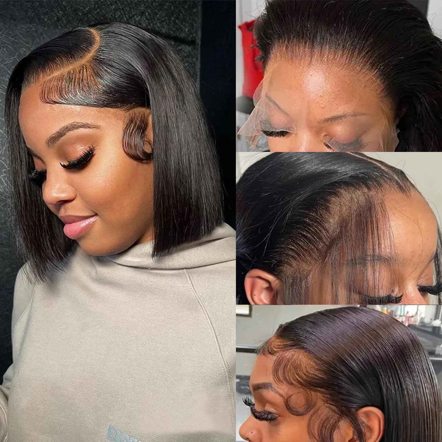 10 Inch Short Bob Wigs Natural Color Pre Plucked 180% Density Black Bob Glueless Wig Human Hair Free Part Natural Black Lace Front Wig