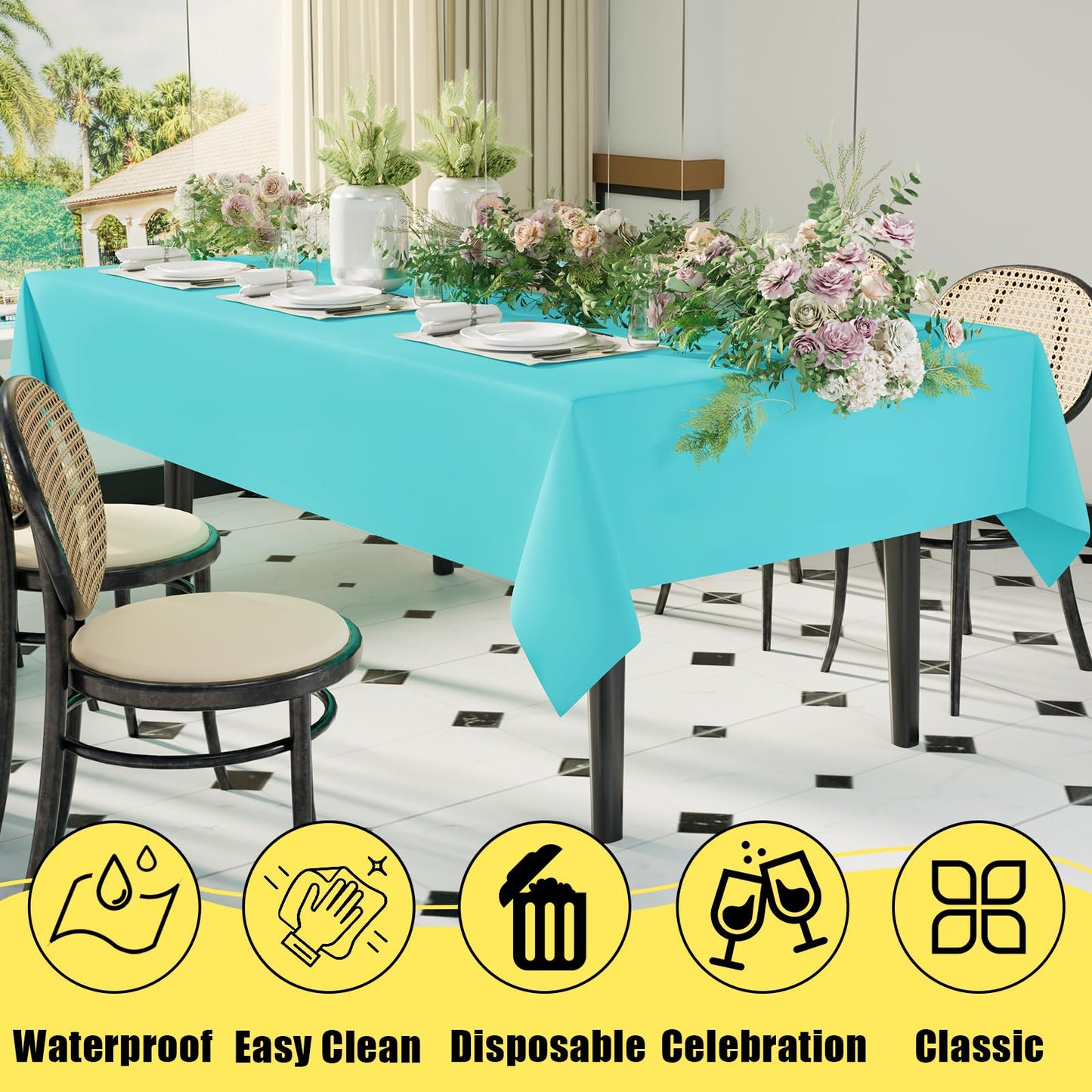 Smiry Disposable Table Cloth - 6 Pack, 54 x 108 Inch Table Cloths for Parties, Decorative Tablecloths for Rectangle Tables, Waterproof Plastic Table Cover, Leakproof & Sturdy, Teal