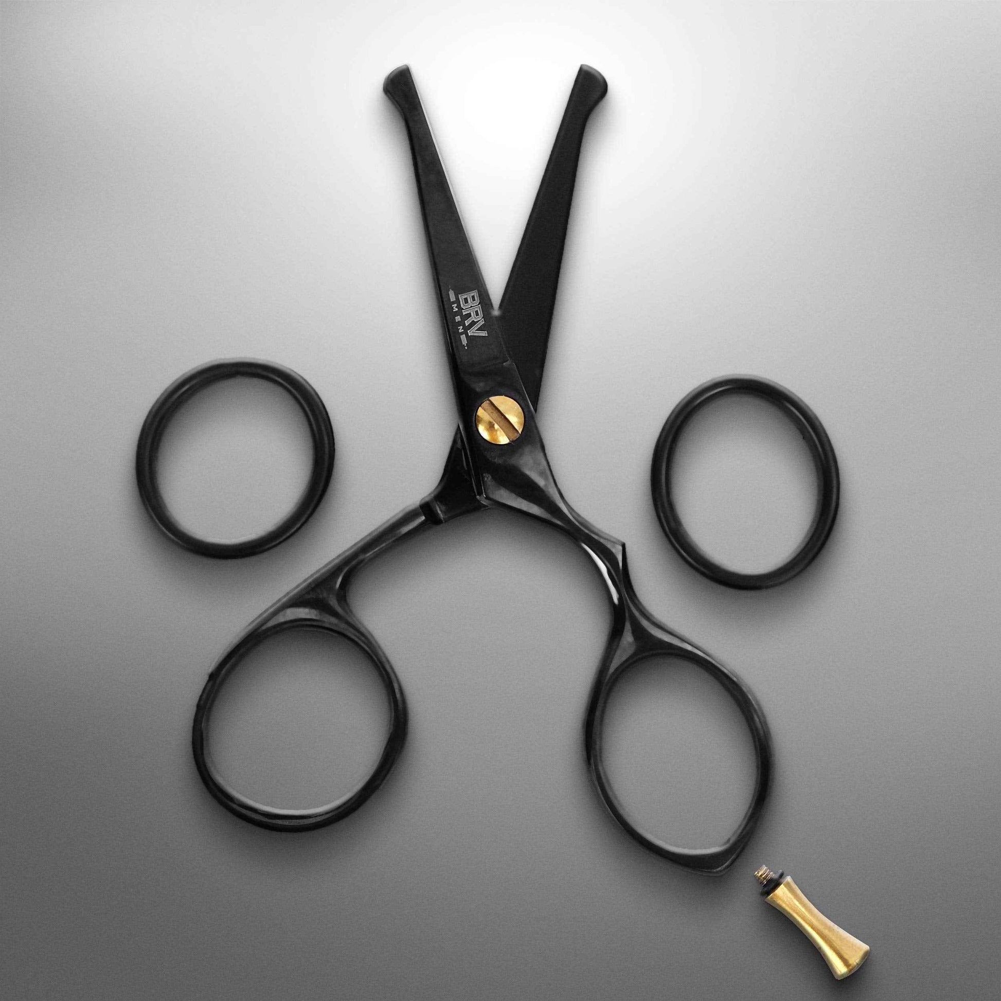 BRV MEN Rounded-Tip Small Trim Scissors for Men 4.2" | High Carbon Stainless Steel | Nose Hair for Men | Professional Grooming Scissors for Beard, Mustache & Ear Hair - RIGHT HANDED (Black)