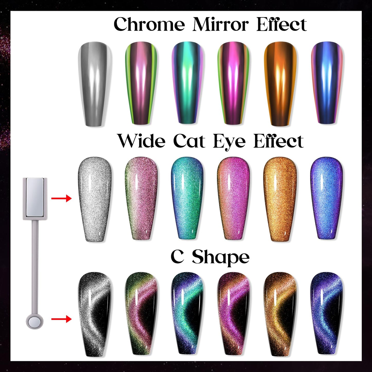 MIZHSE 9D Cat Eye Chrome Nail Powder Mirror Effect Pink Magnetic Glitter Pigment Powder for Gel Nails Chameleon Cateye Magic Galaxy Nail Art Powder with Magnet